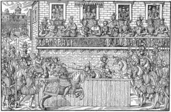 The tournament where Henri II is mortally wounded, 1559 (woodcut) | Obraz na stenu