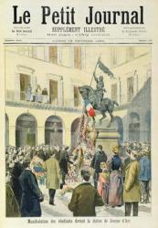 Students gather at the statue of Joan of Arc, from the front page of the illustrated supplement of 'Le Petit Journal', 19th February 1894 (colour litho) | Obraz na stenu