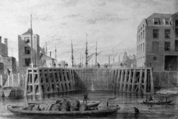 Entrance to the Limehouse Dock, 1850 (pen, ink & wash on paper) | Obraz na stenu