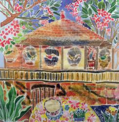 Lotus Cafe, Ubud, Bali, 2002 (coloured ink on silk) | Obraz na stenu