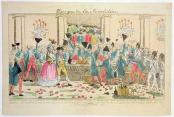 Banquet given on 1 October 1789 at the Versailles Opera House by the King's bodyguards to welcome the arrival of the Flanders Regiment to help in support of and protection of the French royal family (coloured engraving) | Obraz na stenu
