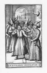 Illustration from 'Le Bourgeois Gentilhomme' by Moliere (1622-73) engraved by Jean Sauve (fl.1660-91) (engraving) (b/w photo) | Obraz na stenu