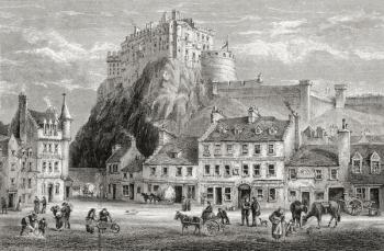 Castle and Grassmarket, Edinburgh, Scotland, from 'Scottish Pictures Drawn with Pen and Pencil', by Samuel G. Green, published in 1886 (litho) | Obraz na stenu
