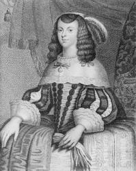 Portrait of Catharine of Braganza (1638-1705) engraved by Freeman (engraving) (b/w photo) | Obraz na stenu