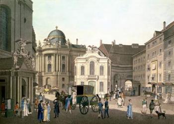 View of Michaelerplatz showing the Old Burgtheater (hand-coloured engraving) | Obraz na stenu