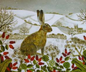Seated Hare in Snow | Obraz na stenu