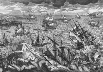 England's Great Storm (engraving) (b/w photo) | Obraz na stenu