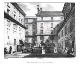View of the Women's Yard at the Conciergerie Prison, engraved by Alphonse Urruty (1800-70) c.1831 (litho) (b/w photo) | Obraz na stenu