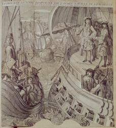Victory of the Navy of Louis XIV (1638-1715) Against the English and Dutch Fleet in 1704 (engraving) | Obraz na stenu
