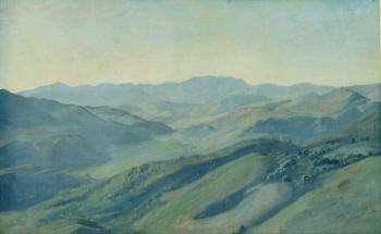 View of the countryside in the Tyrol, c.1842 (oil on paper mounted on card) | Obraz na stenu