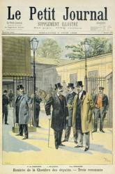 Title page depicting the reopening of the House of Deputies with Paul Granier de Cassagnac, Lucien Millevoye and Paul Deroulede, illustration from the illustrated supplement of Le Petit Journal, 5th June, 1898 (colour litho) | Obraz na stenu