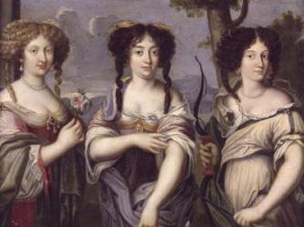 Portrait of three of the nieces of Cardinal Mazarin portrayed as goddesses, Venus, Juno and Diana (oil on copper) | Obraz na stenu