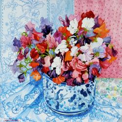 Sweet Peas in a Blue and White Pot,2010,watercolour | Obraz na stenu