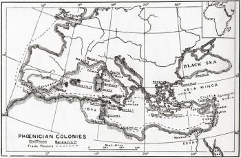 Map of Phoenician trade routes and colonies circa 1000 BC. From Hutchinson's History of the Nations, published 1915. | Obraz na stenu