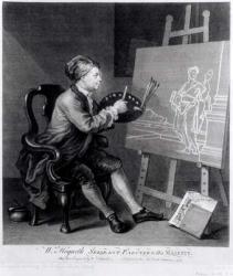 Self Portrait Painting the Comic Muse, engraved by the artist, pub. 1758 (engraving) | Obraz na stenu
