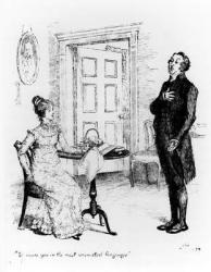Mr Collins and Elizabeth, from 'Pride and Prejudice' by Jane Austen (1775-1817) c.1894 (engraving) (b/w photo) | Obraz na stenu