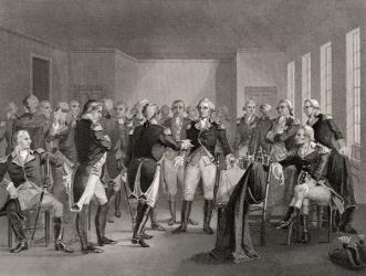 Washington parting from his officers at Fraunces Tavern, New York City, USA, on December 4th 1783. George Washington, 1732-1799. First President of the United States. From a 19th century print engraved by Rogers after Chapin. | Obraz na stenu