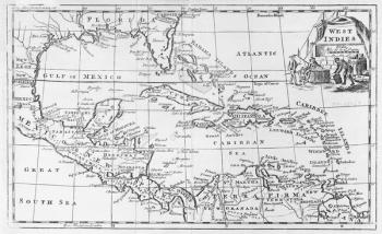 Map of the West Indies, Florida and South America (engraving) (b/w photo) | Obraz na stenu