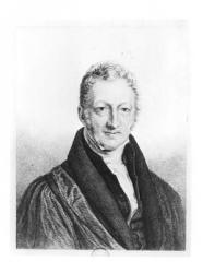 Portrait of Thomas Robert Malthus (1766-1834) engraved by Fournier for the 'Dictionary of Political Economics', 1853 (engraving) (b/w photo) | Obraz na stenu