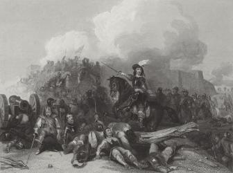 Storming of Bristol, engraved by J.C. Varrall 1844 (engraving) (b/w photo) | Obraz na stenu