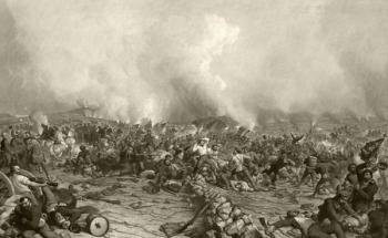 The Battle of Gettysburg, after a 19th century print engraved by John Sartain from a apinting by P.F. Rothermel (litho) | Obraz na stenu