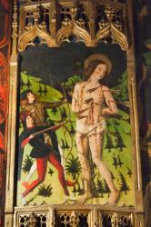 Detail of a Castilian School altarpiece showing St. Sebastian (oil on panel) | Obraz na stenu