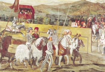 Tournament in Honour of Christian I of Denmark at Castello di Malpaga in 1474, detail from the right hand side (fresco) | Obraz na stenu