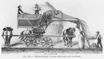 Damey threshing machine with a rotary system, illustration from 'Dictionnaire de l'Industrie' by E.O. Lami, c.1850 (engraving) (b/w photo) | Obraz na stenu