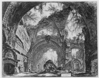 Ruined Gallery of the Villa Adriana at Tivoli (engraving) (b/w photo) | Obraz na stenu