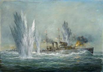 HMS Exeter engaging in the Graf Spree at the Battle of the River Plate, 2009 (oil on canvas) | Obraz na stenu