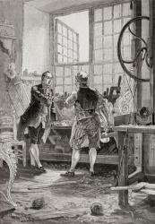 A carpenter and his client in an 18th century French carpenter's workshop, from 'Histoire de France', published c.1880 (engraving) | Obraz na stenu