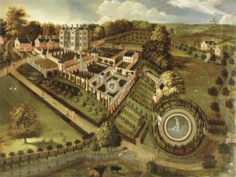 The House and Garden of Llanerch Hall, Denbighshire, c.1662-72 (oil on canvas) | Obraz na stenu