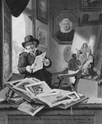 Rembrandt in his studio (engraving) (b/w photo) | Obraz na stenu