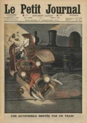 A motor car crushed by a train, illustration from 'Le Petit Journal', supplement illustre, 18th December 1910 (colour litho) | Obraz na stenu