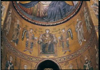 Madonna and Child Enthroned with Angels and Apostles, from the central apse (mosaic) | Obraz na stenu