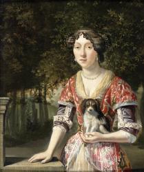 Portrait of a Lady Wearing a Red and White Dress | Obraz na stenu