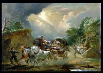 Coach in a Thunderstorm, 1790s (oil on millboard) | Obraz na stenu