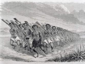 Maori Warriors Performing a War Dance, illustration from 'The Return to the World' (engraving) | Obraz na stenu
