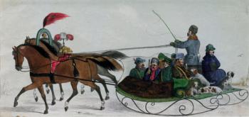 Horse Drawn Sleigh (w/c on paper) (digital detail) | Obraz na stenu