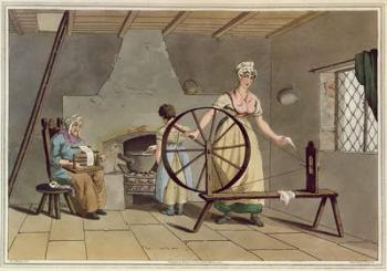 Woman Spinning, from 'Costume of Yorkshire', engraved by Robert Havell (1769-1832), 1814 (colour litho) | Obraz na stenu