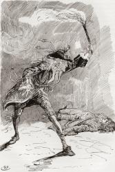Barnaby finds Edward. " The figure of a man extended in an apparently lifeless state upon the pathway, and hovering round him another person with a torch in his hand, which he waved in the air with a wild impatience." Illustration by Harry Furniss for the | Obraz na stenu