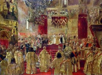 Study for the Coronation of Tsar Nicholas II (1868-1918) and Tsarina Alexandra (1872-1918) at the Church of the Assumption, Moscow, 14th may 1896 (oil on canvas) | Obraz na stenu