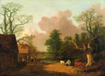 A Landscape with Figures, Farm Buildings and a Milkmaid, c.1754-6 (oil on canvas) | Obraz na stenu