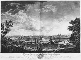 View of the Town and Port of Bayonne seen from halfway down the citadel, series of 'Les Ports de France', engraved by Charles Nicolas Cochin the Younger (1715-90) and Jacques Philippe Le Bas (1707-83) 1764 (etching & burin) | Obraz na stenu