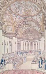 Imperial Banquet in the Grand Salon of the Tuileries Palace on the Occasion of the Marriage of Napoleon I (1769-1821) and Marie-Louise (1791-1847) of Austria, 2nd April 1810, engraved by Charles Normand (1765-1840) (coloured engraving) | Obraz na stenu