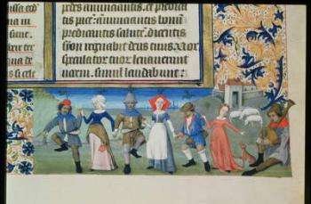 Lat 873 f.21 Dance of the shepherds, from the Hours of Charles of Angouleme (vellum) | Obraz na stenu