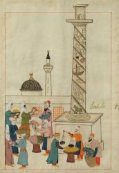 Ms. cicogna 1971, miniature from the 'Memorie Turchesche' depicting an open-air market in a piazza in Constantinople (pen & ink on paper) | Obraz na stenu