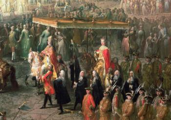 The coronation procession of Joseph II (1741-90) Emperor of Germany, in Romerberg, 1764 (detail of 66718) | Obraz na stenu