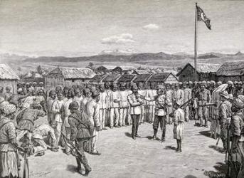 Sir Henry Morton Stanley addressing rebel officers at Kavalli, 1890 (wood engraving) | Obraz na stenu