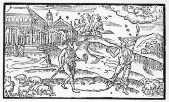 Month of October, from the 'Shepheardes Calender' by Edmund Spenser (1552-99), facsimile of original published in  1586 (woodcut) (b/w photo) | Obraz na stenu